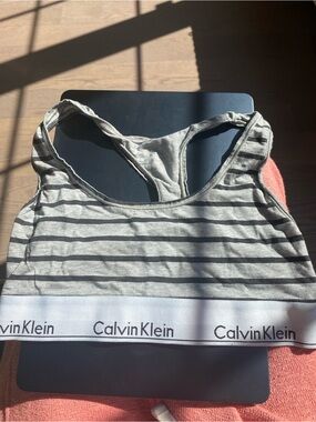 Calvin Klein Gray and Black Striped Racerback Bralette